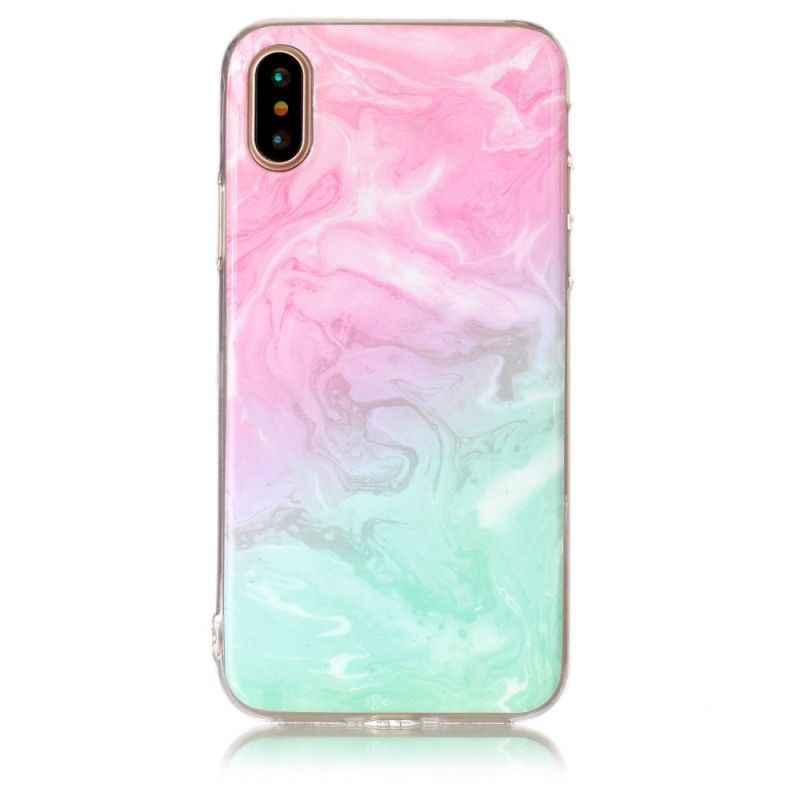 Hoesje iPhone X Wit Zwart Gemarmerd Effect