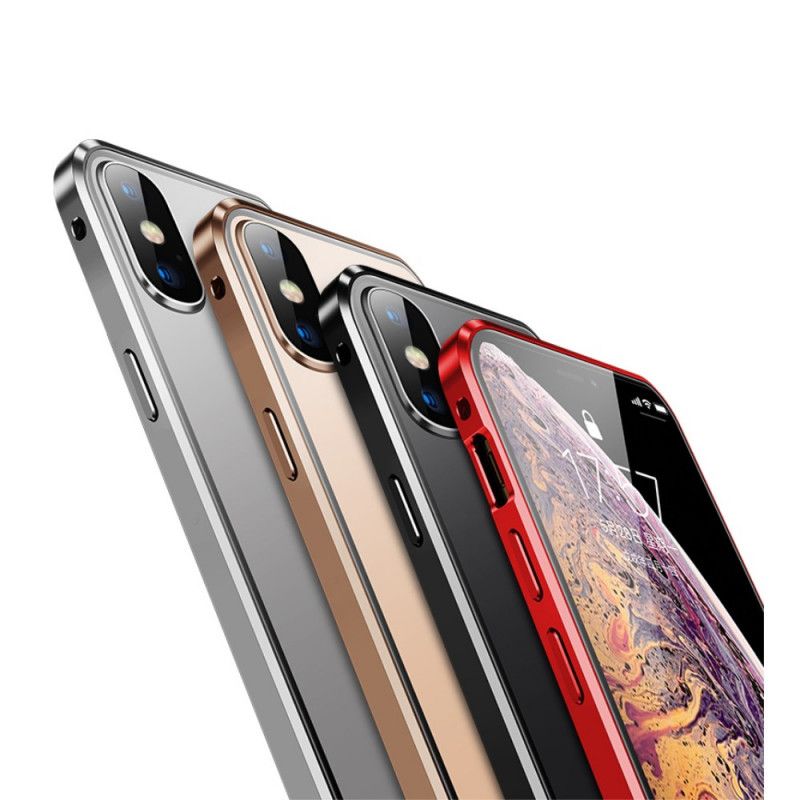 Hoesje voor iPhone X Rood Zwart Voor En Achter Gehard Glas