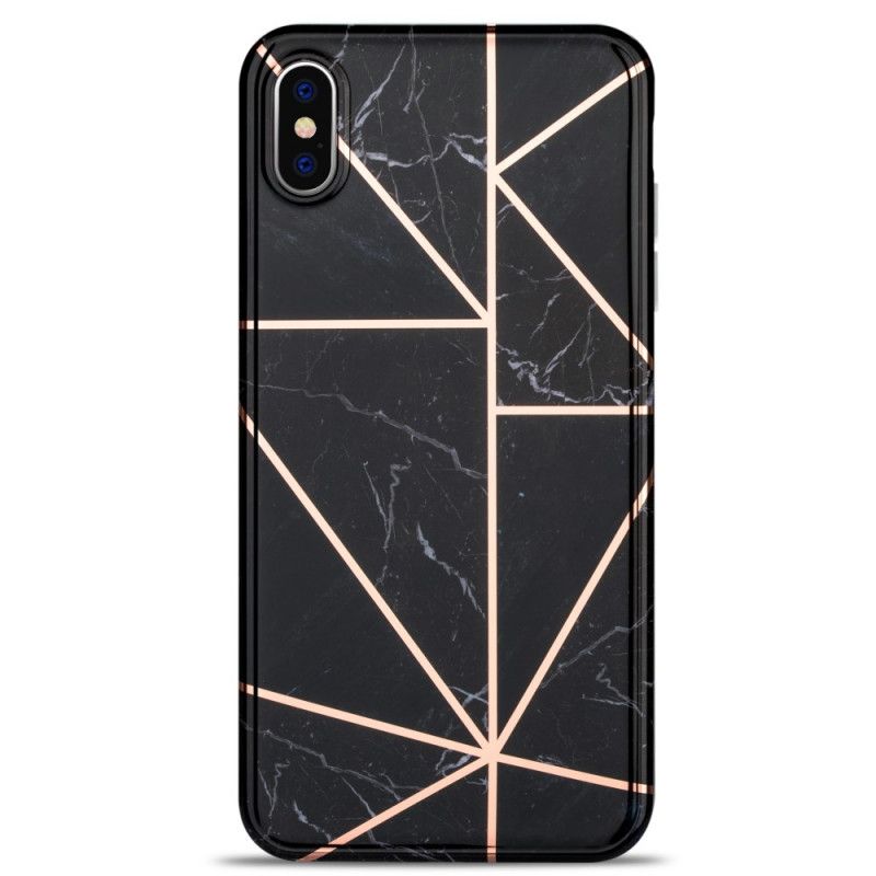 Hoesje voor iPhone X Roze Zwart Flitsend Geometrisch Marmer