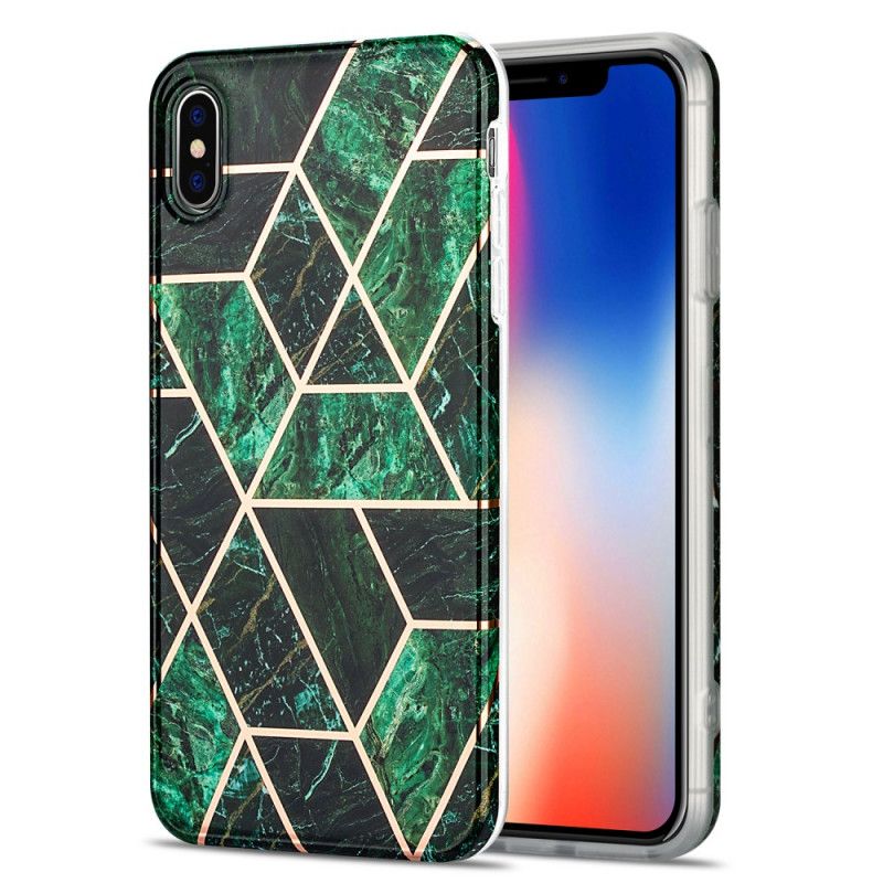 Hoesje voor iPhone X Roze Zwart Flitsend Geometrisch Marmer