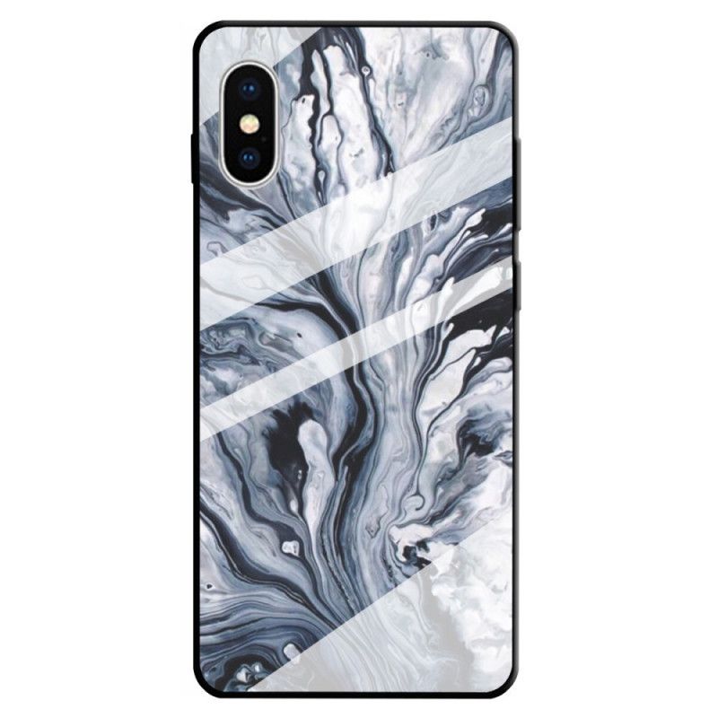 Hoesje voor iPhone X Wit Zwart Gehard Marmerglas