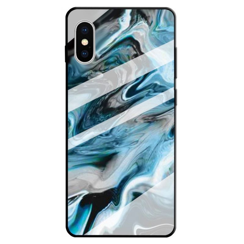 Hoesje voor iPhone X Wit Zwart Gehard Marmerglas