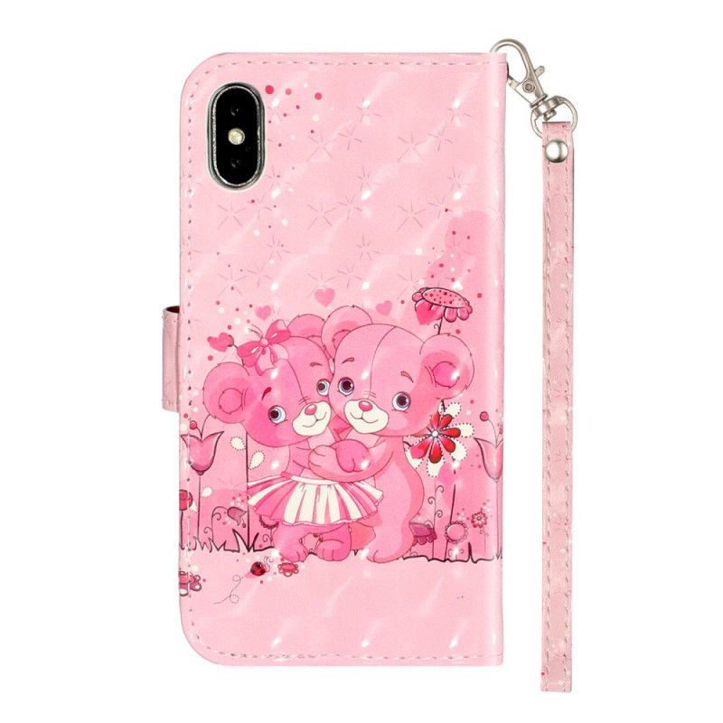 Leren Hoesje iPhone X Teddyberen Lichte Vlekjes Met String