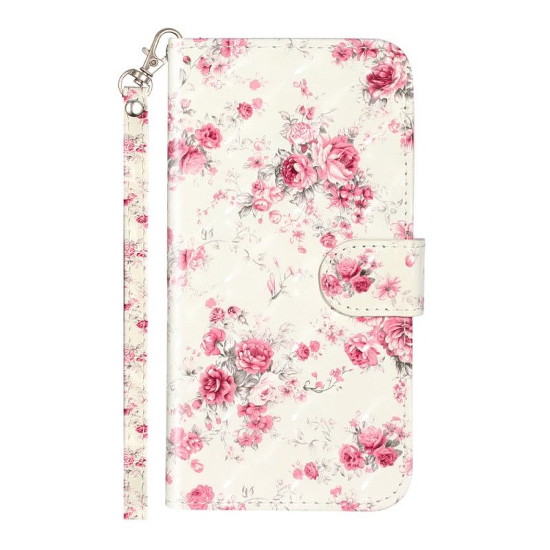 Leren Hoesje voor iPhone X Bloemen Lichte Vlekjes Met Riempje