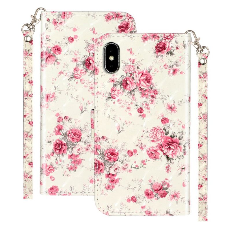 Leren Hoesje voor iPhone X Bloemen Lichte Vlekjes Met Riempje