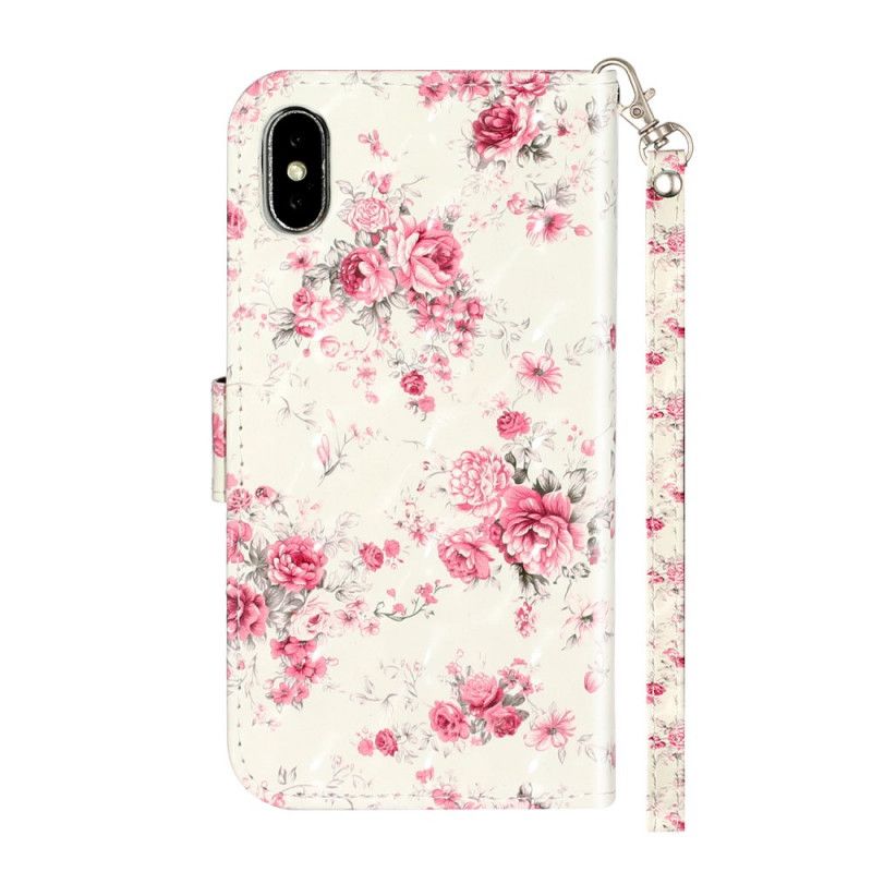 Leren Hoesje voor iPhone X Bloemen Lichte Vlekjes Met Riempje