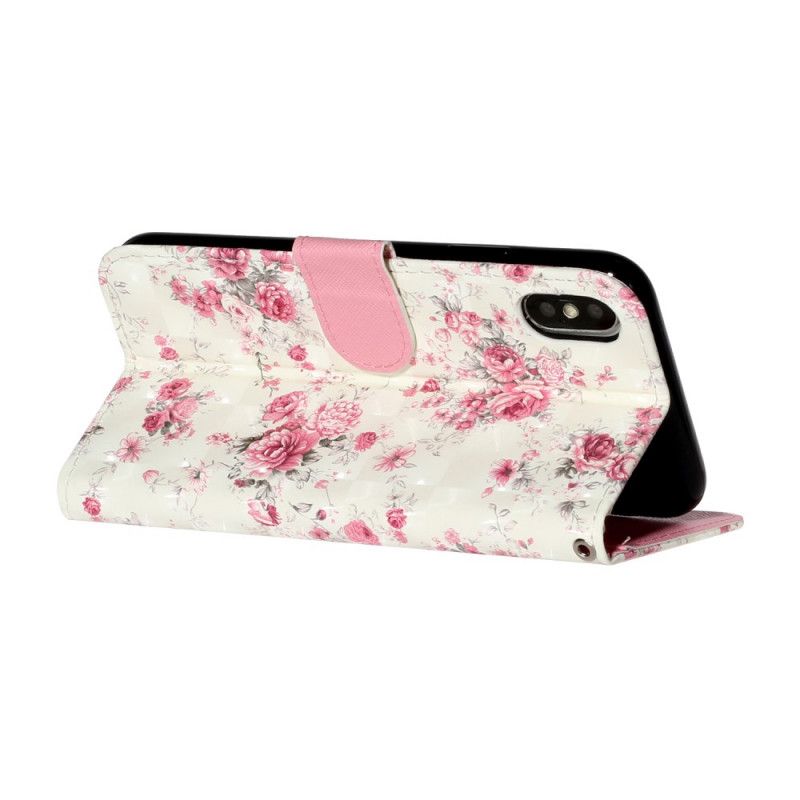 Leren Hoesje voor iPhone X Bloemen Lichte Vlekjes Met Riempje