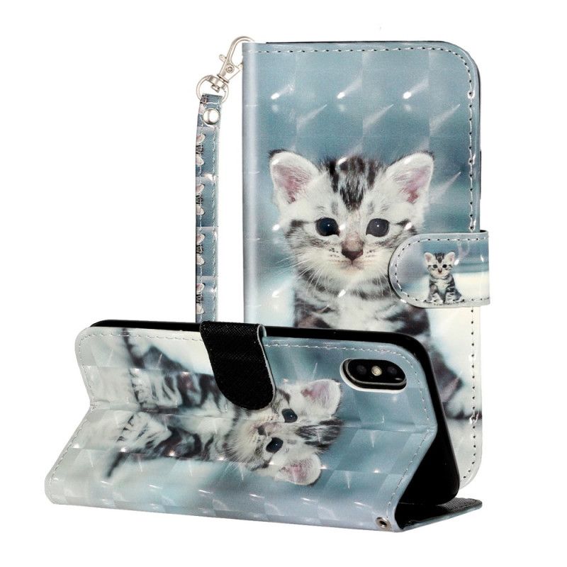 Leren Hoesje voor iPhone X Kitten Light Spots Met String