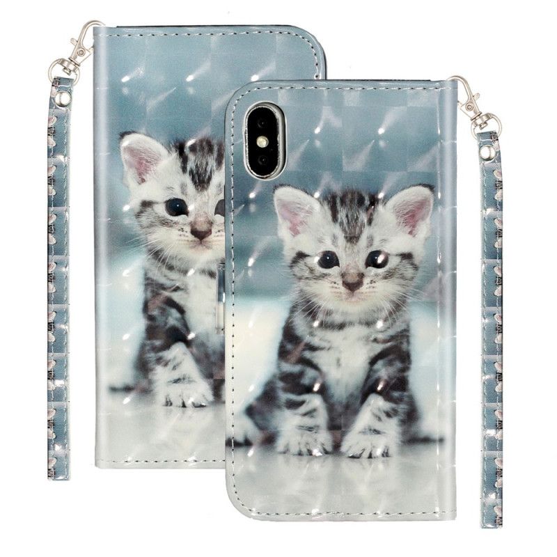 Leren Hoesje voor iPhone X Kitten Light Spots Met String