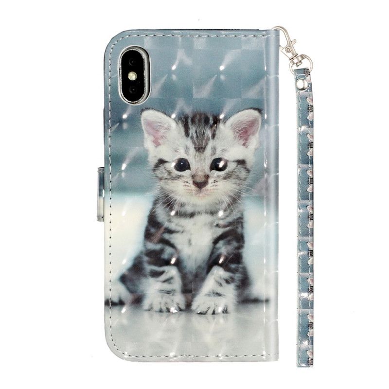 Leren Hoesje voor iPhone X Kitten Light Spots Met String