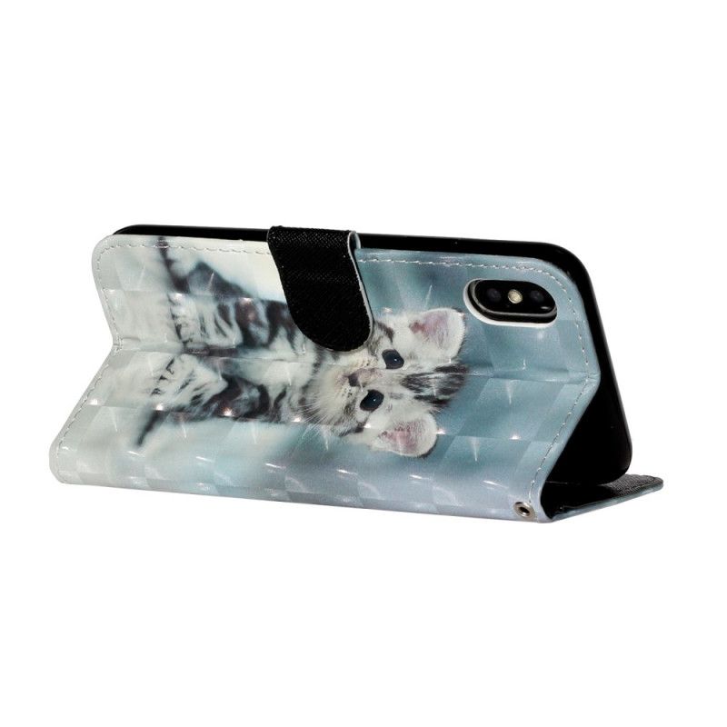 Leren Hoesje voor iPhone X Kitten Light Spots Met String