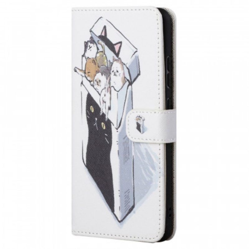 Folio-hoesje voor Xiaomi Redmi Note 11 / 11S Met Ketting Levering Katten Met Strings