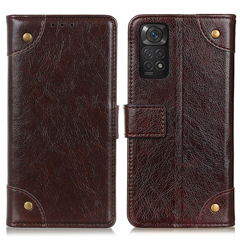 Folio-hoesje voor Xiaomi Redmi Note 11 / 11S Stijl Nappa Lederen Vintage Klinknagels