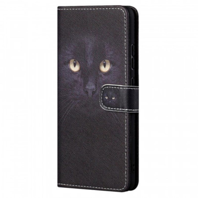 Leren Hoesje voor Xiaomi Redmi Note 11 / 11S Met Ketting Strappy Zwarte Kattenogen