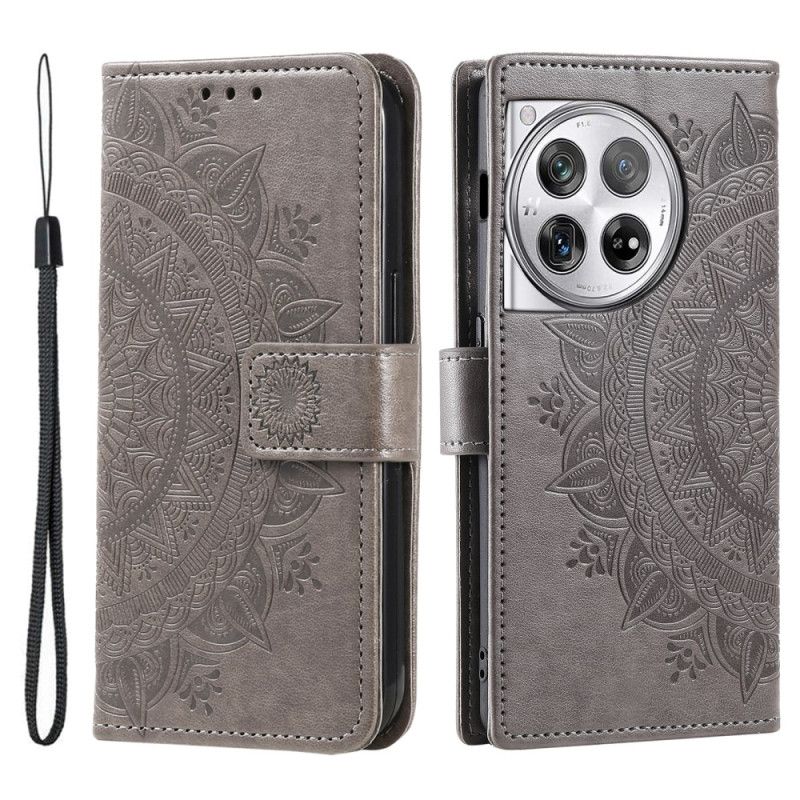 Flip Case Leren Oneplus 12 5g Bloemenmandala Met Koord