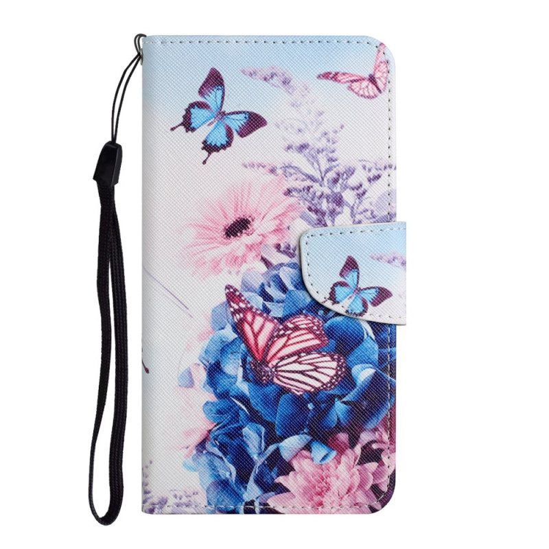 Leren Hoesje voor Samsung Galaxy S22 Plus 5G Boeket Bloemen En Vlinders