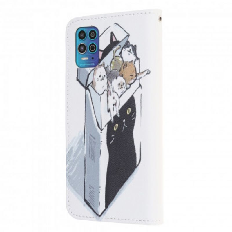 Leren Hoesje Moto G100 Funky Cats Strappy Bescherming Hoesje