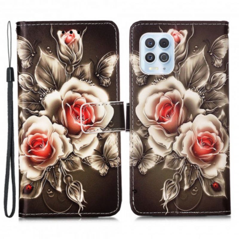 Leren Hoesje Voor Moto G100 Gouden Rozen