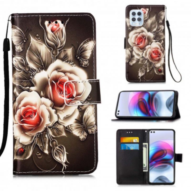 Leren Hoesje Voor Moto G100 Gouden Rozen