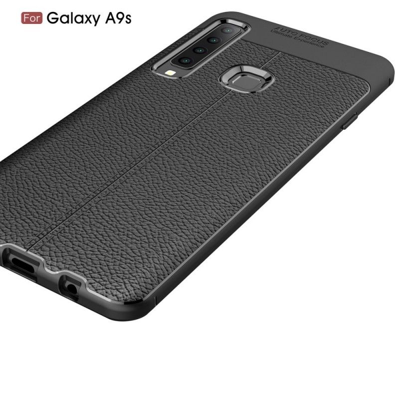 Cover Hoesje Samsung Galaxy A9 Grijs Zwart Telefoonhoesje Dubbellijns Lychee Leereffect