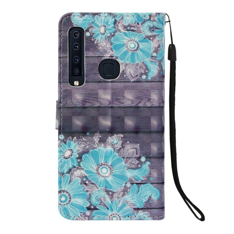 Leren Hoesje Samsung Galaxy A9 Blauwe Bloemen