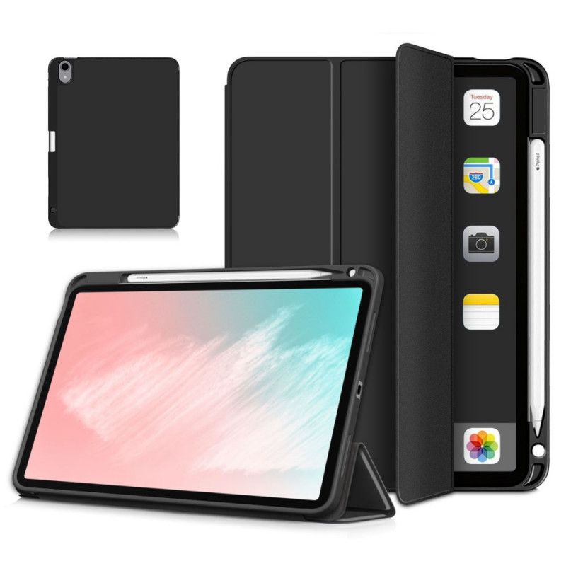 Smart Case iPad Air 10.9" (2020) Grijs Zwart Stylushouder Van Lychee Kunstleer