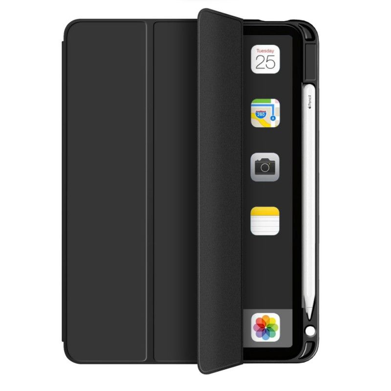 Smart Case iPad Air 10.9" (2020) Grijs Zwart Stylushouder Van Lychee Kunstleer