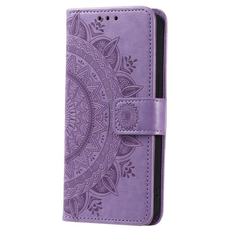 Folio-hoesje voor Xiaomi Redmi Note 12 4G Mandala Zon Met Lanyard