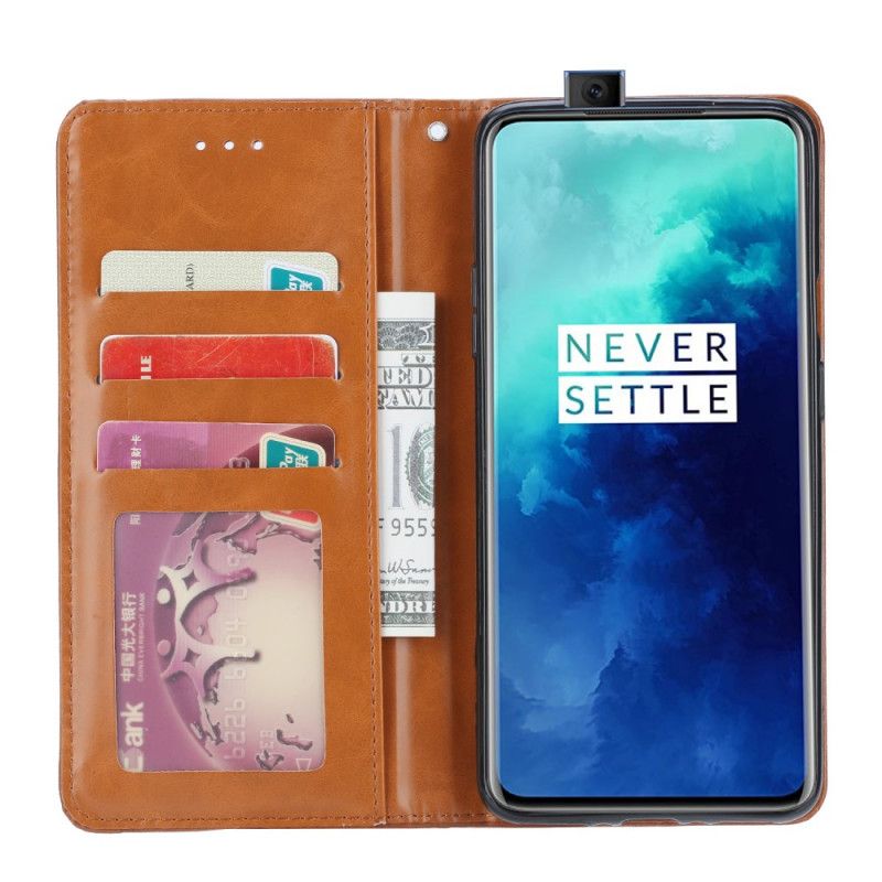 Folio-hoesje voor OnePlus 7T Pro Rood Zwart Kaarthouder Van Imitatieleer