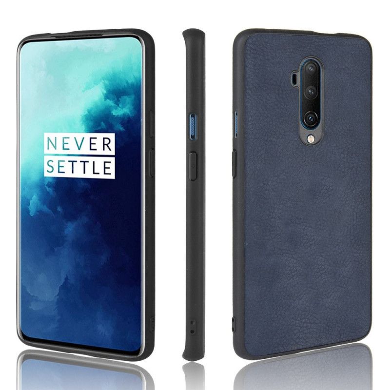 Hoesje OnePlus 7T Pro Donkerblauw Zwart Vintage Look Leereffect