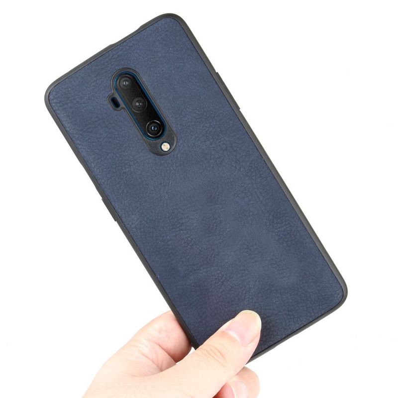 Hoesje OnePlus 7T Pro Donkerblauw Zwart Vintage Look Leereffect