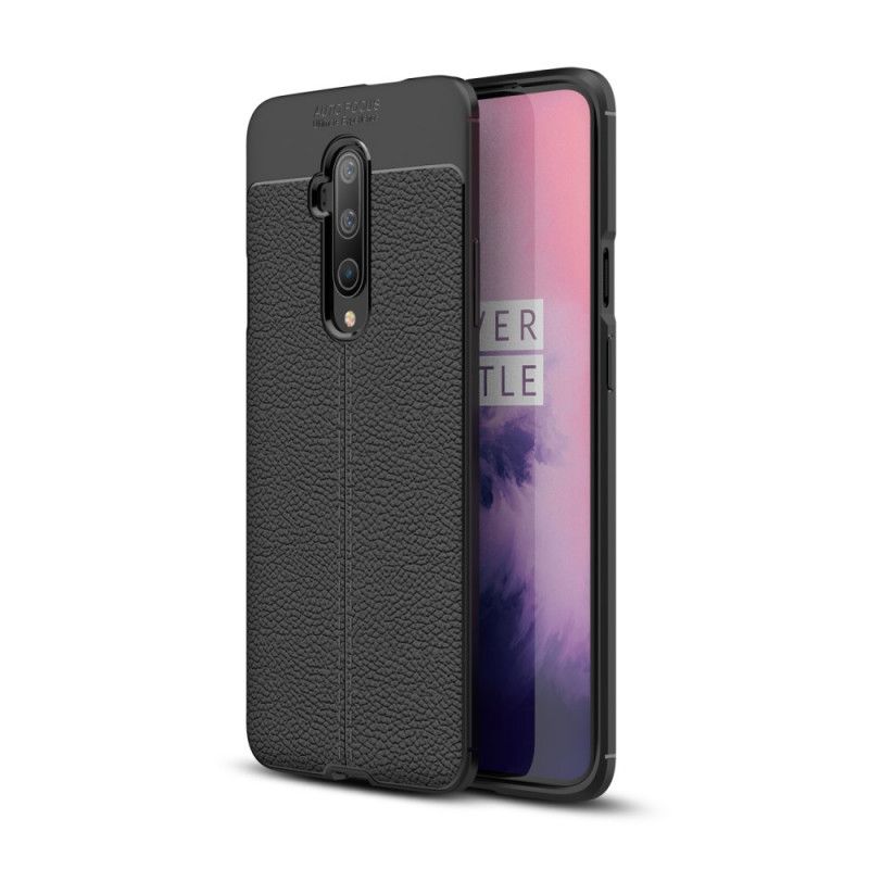 Hoesje OnePlus 7T Pro Rood Zwart Dubbellijns Lychee Leereffect