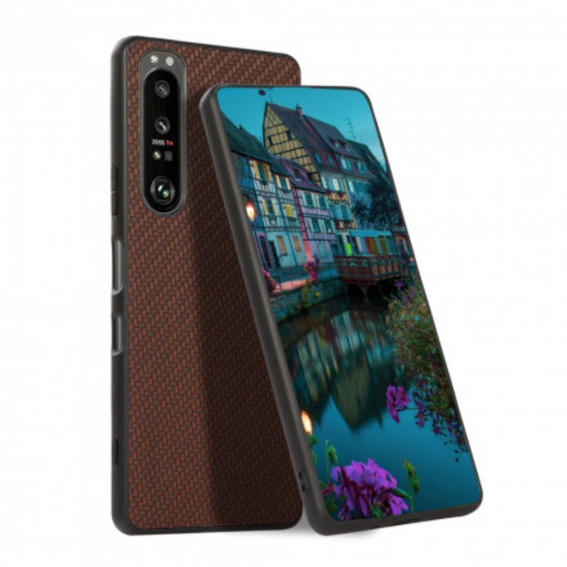 Hoesje Sony Xperia 1 Iii Ledereffect Koolstofvezeltextuur Bescherming Hoesje