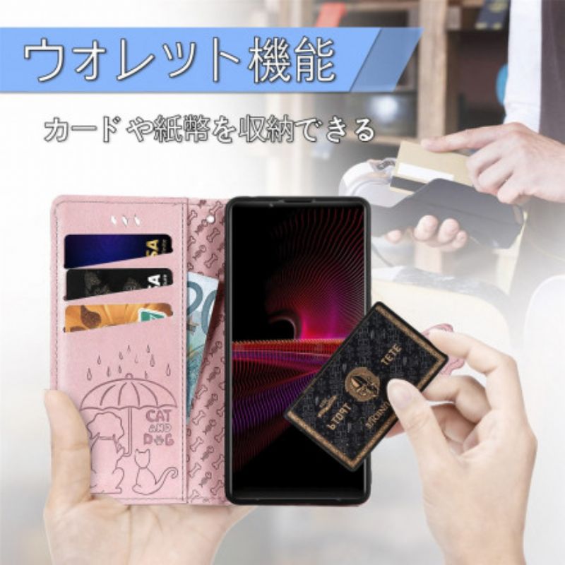 Leren Hoesje Sony Xperia 1 Iii Geanimeerde Dieren Bescherming Hoesje