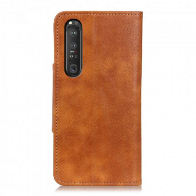 Leren Hoesje Sony Xperia 1 Iii Vintage Knoop Van Kunstleer Bescherming Hoesje