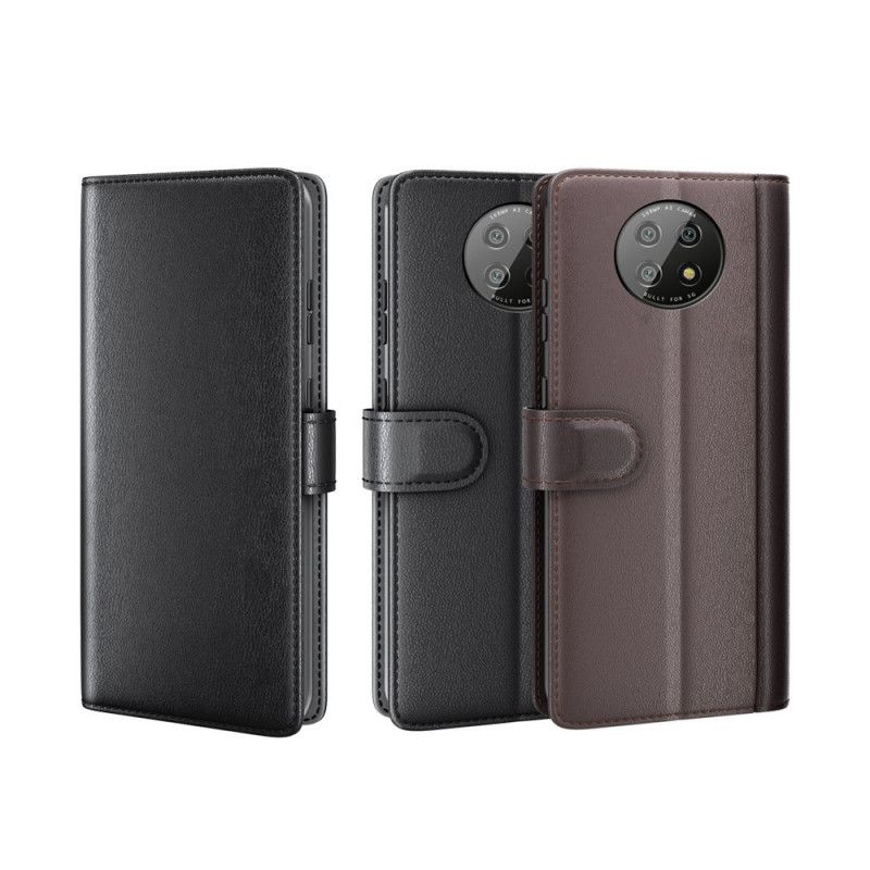 Leren Hoesje voor Xiaomi Redmi Note 9 5G / Note 9T 5G Bruin Zwart Echt Splitleer