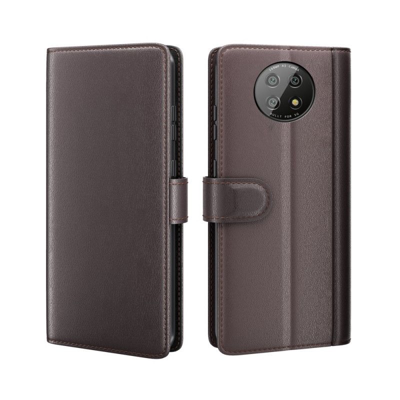 Leren Hoesje voor Xiaomi Redmi Note 9 5G / Note 9T 5G Bruin Zwart Echt Splitleer