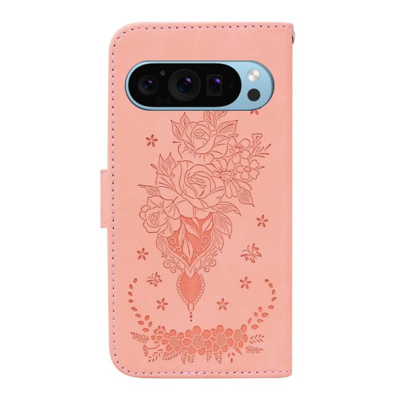 Bescherming Hoesje Google Pixel 9 Bloemensuède-effect