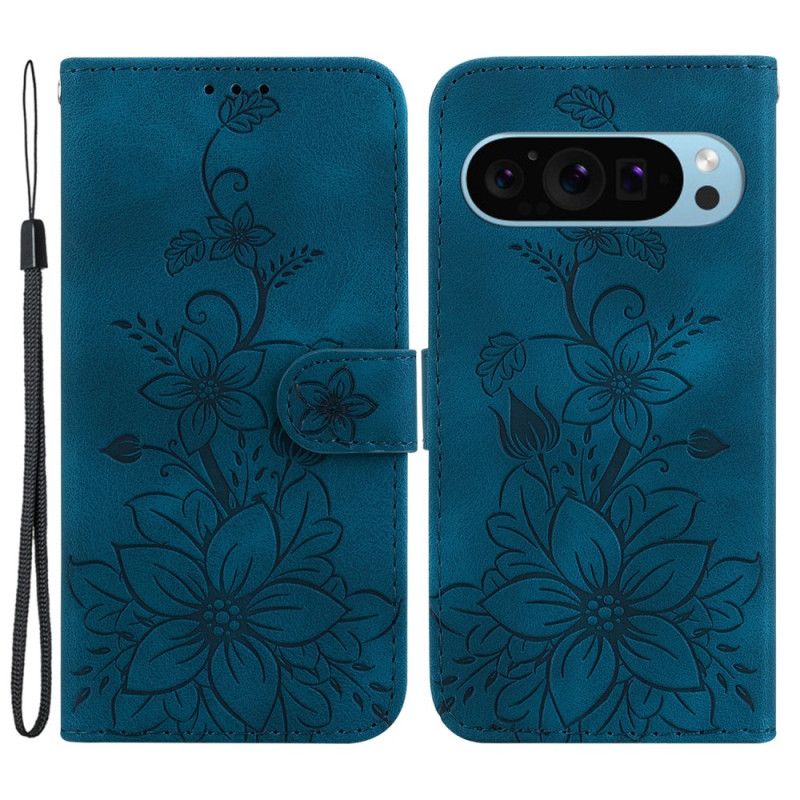 Leren Hoesje Google Pixel 9 Leliebloemen Met Riempje Bescherming Hoesje