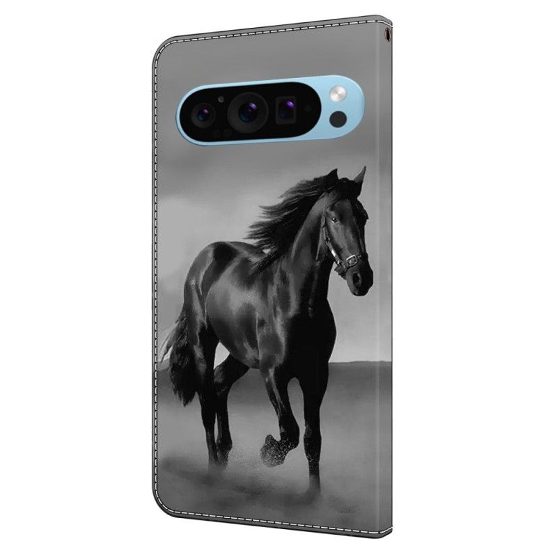 Leren Hoesje Google Pixel 9 Zwart Paard Bescherming Hoesje