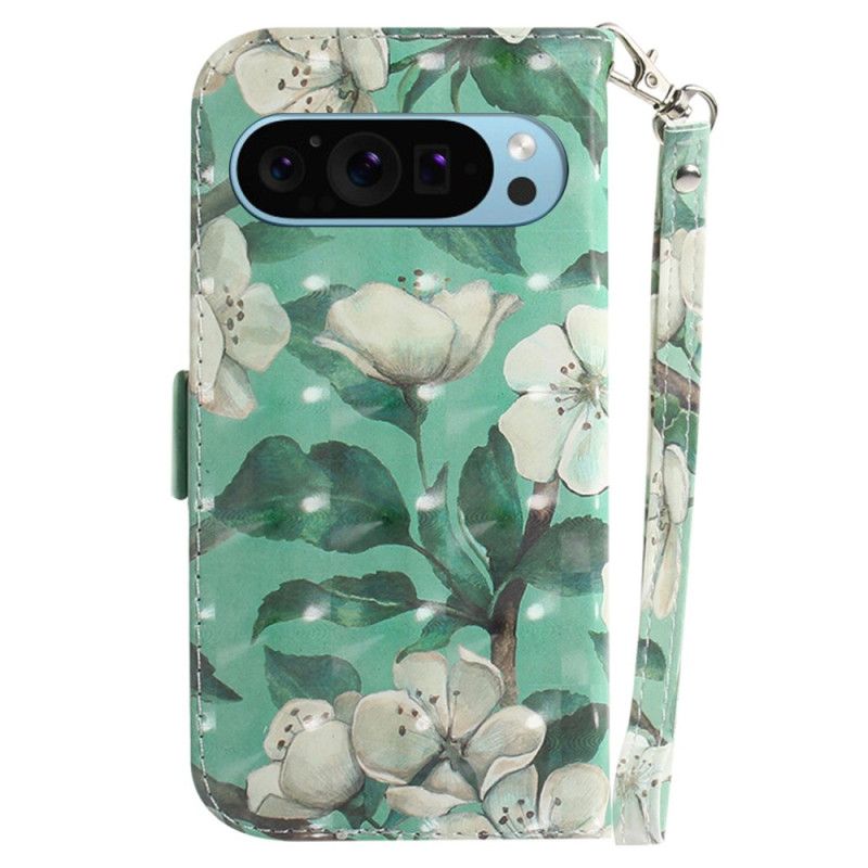 Leren Hoesje Voor Google Pixel 9 Aquarelbloemen Met Riempje