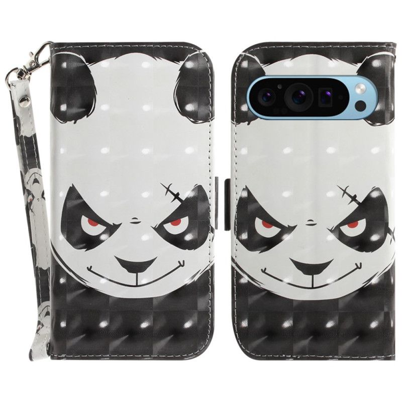 Leren Hoesje Voor Google Pixel 9 Boze Panda Love Met Riem