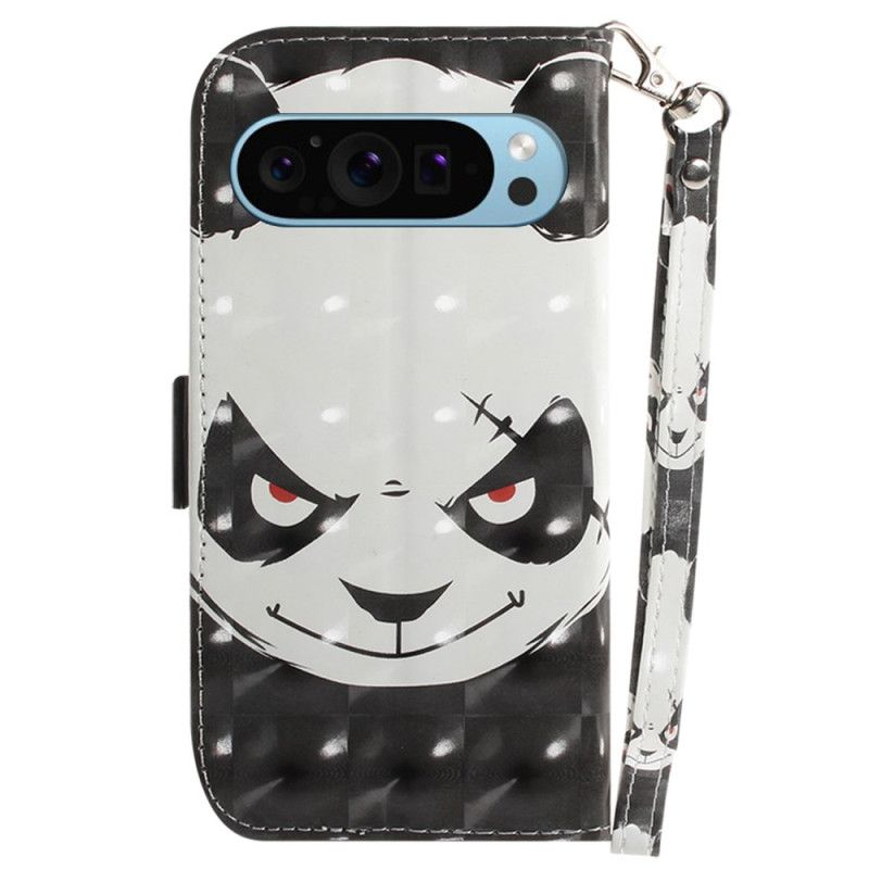 Leren Hoesje Voor Google Pixel 9 Boze Panda Love Met Riem