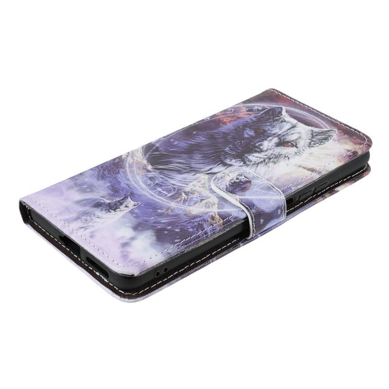 Flip Case Leren Xiaomi Mi 11t / 11t Pro Wolf In De Winter Met Koord