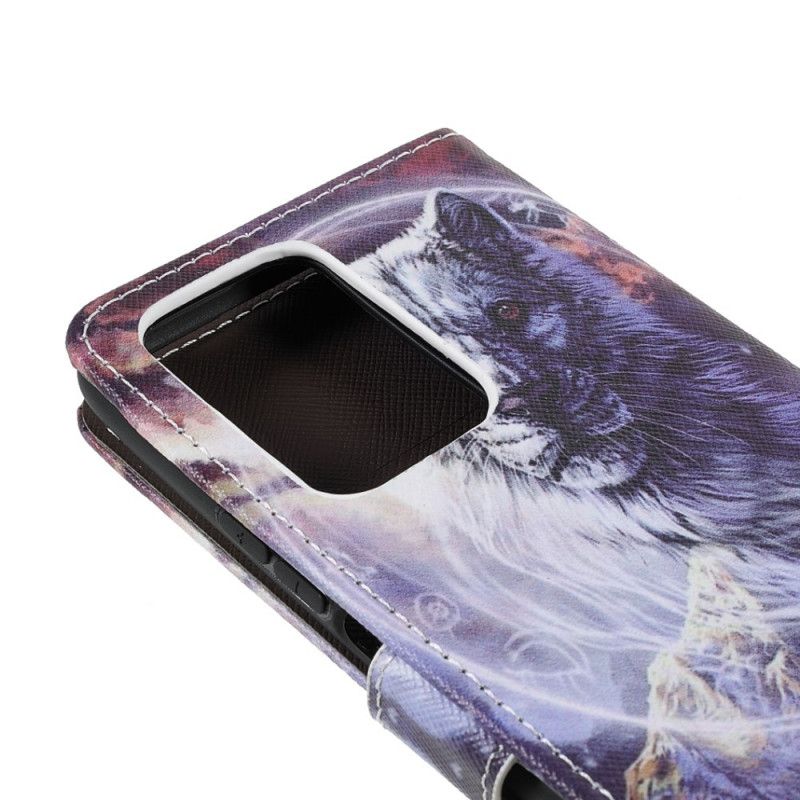 Flip Case Leren Xiaomi Mi 11t / 11t Pro Wolf In De Winter Met Koord