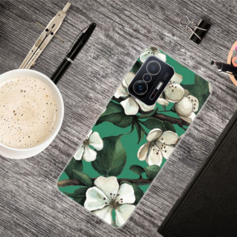 Hoesje Xiaomi Mi 11t / 11t Pro Geschilderde Witte Bloemen Bescherming Hoesje