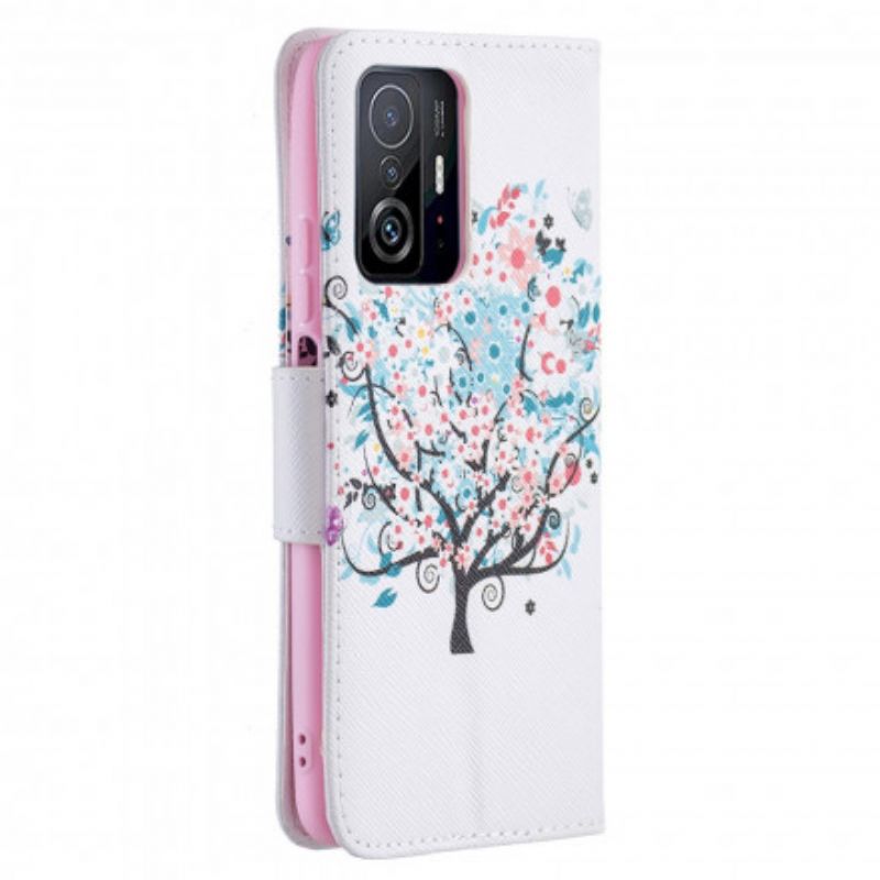 Leren Hoesje Voor Xiaomi Mi 11t / 11t Pro Gebloemde Boom