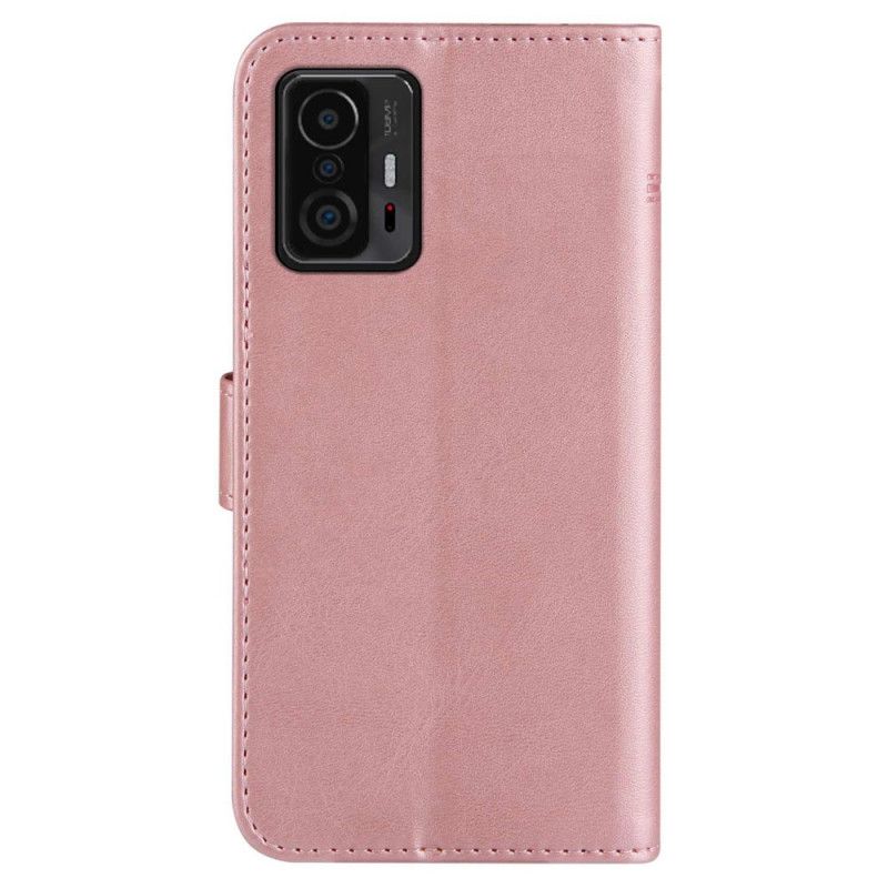 Leren Hoesje Xiaomi Mi 11t / 11t Pro Bandjes Met Geo-lederen Effect Bescherming Hoesje