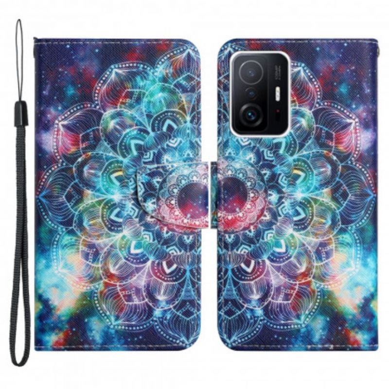 Leren Hoesje Xiaomi Mi 11t / 11t Pro Flitsende Mandala Met Halve Bandjes Bescherming Hoesje