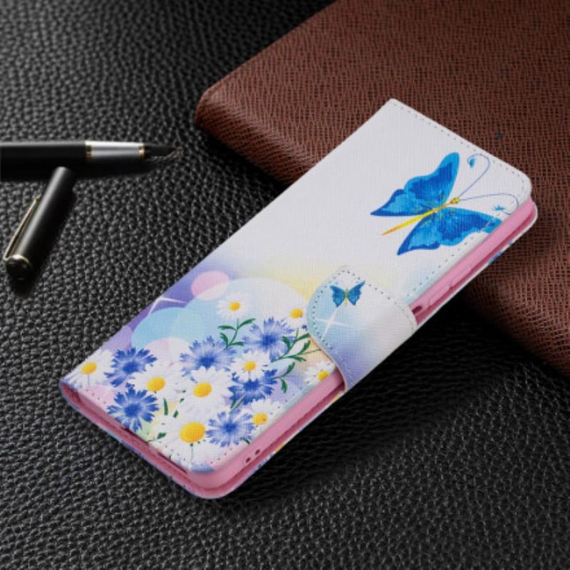 Leren Hoesje Xiaomi Mi 11t / 11t Pro Geschilderde Vlinders En Bloemen Bescherming Hoesje